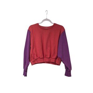 Joy Lab Red & Purple Color Block Doleman Sleeve Cropped Indie Sweatshirt Sz L